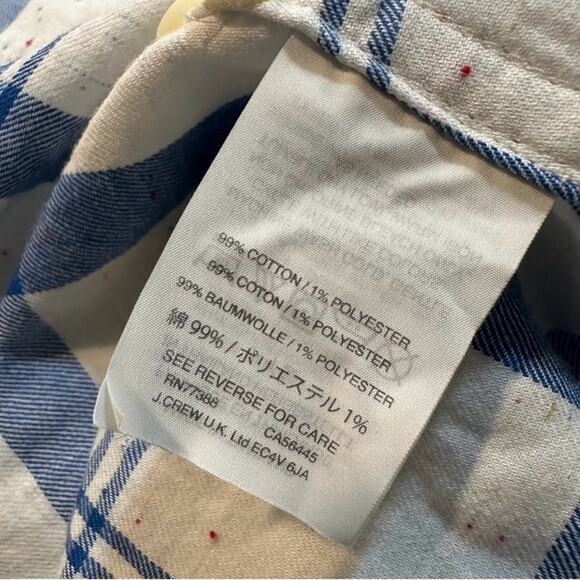 J. Crew Boy Fit Button Up Shirt Blue White Plaid Flecked Size 12 Preppy Coastal - Picture 6 of 6